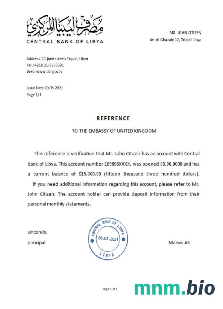 Przykład odniesienia Banku Centralnego Libii w formatach Word i PDF